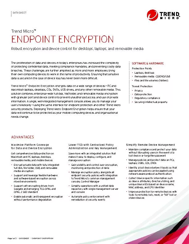 Page 1 of 3  •  DATASHEET  ENDPOINT ENCRYPTION