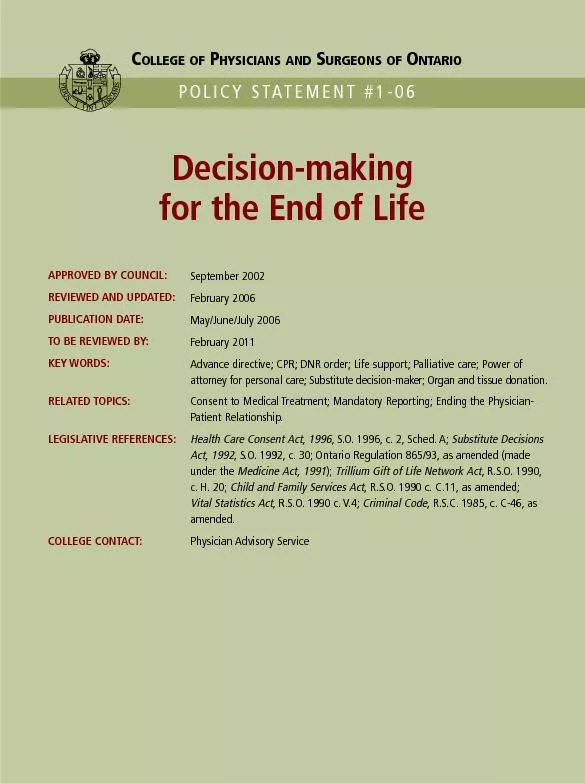 DECISION-MAKING FOR THE END OF LIFE