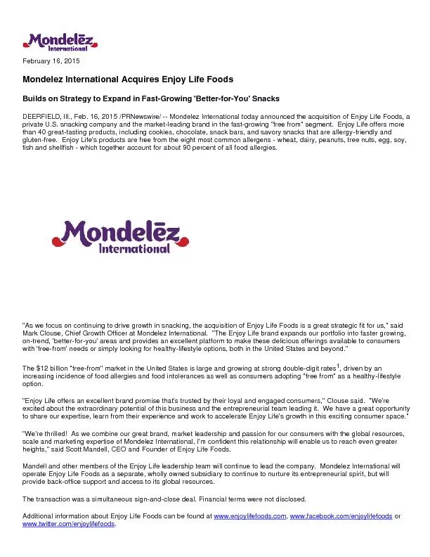 Mondelez International Acquires Enjoy Life Foods