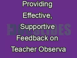 Providing Effective, Supportive Feedback on Teacher Observa