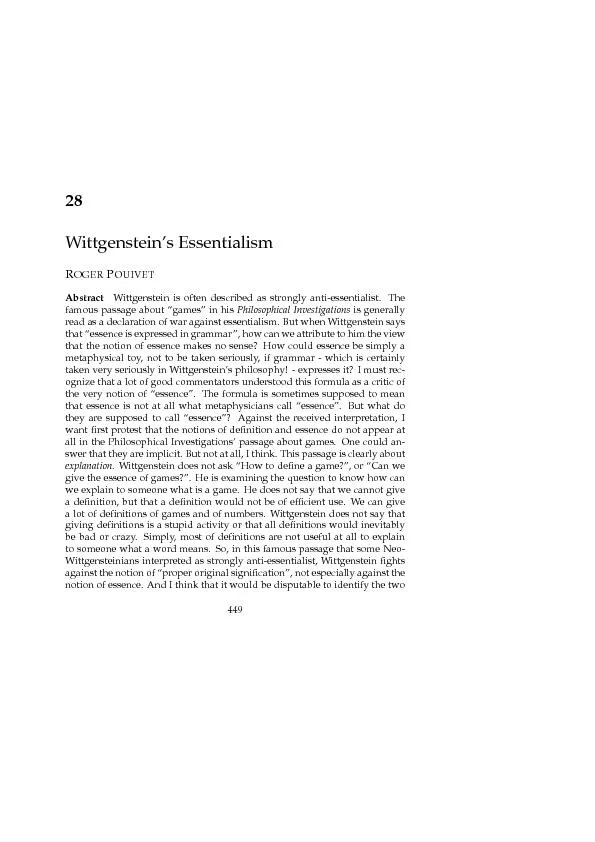 Wittgenstein’sEssentialismOGEROUIVETWittgensteinisoftendescribeda
