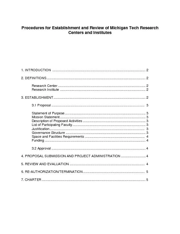 Procedures for Establishment and Review of Michigan Tech Research Cent