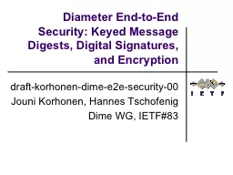 Diameter End-to-End Security: Keyed Message Digests, Digita
