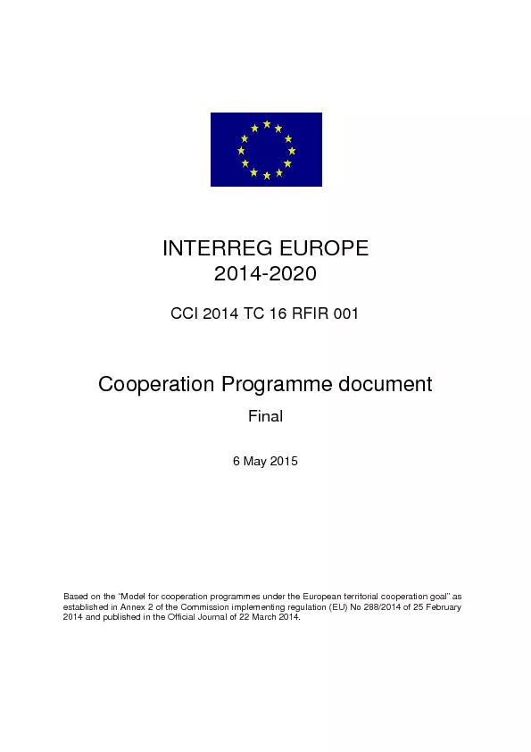 INTERREG EUROPE 2014-2020 CCI 2014 TC 16 RFIR 001 Cooperation Programm