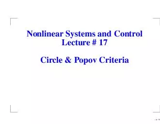 Nonlinear Systems and Control Lecture   Circle  Popov Criteria  p