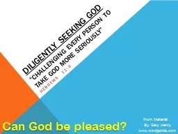 Diligently Seeking God