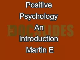 Positive Psychology An Introduction Martin E
