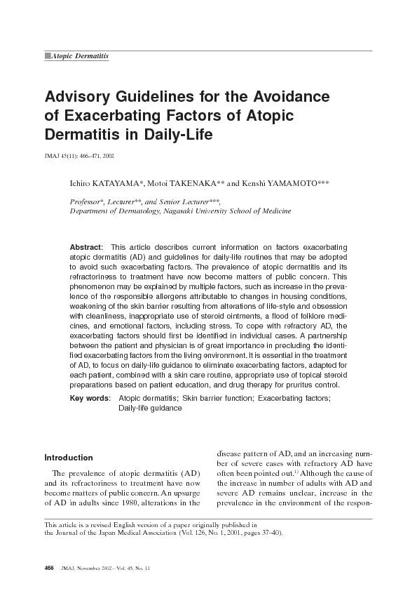 Advisory Guidelines for the Avoidanceof Exacerbating Factors of Atopic