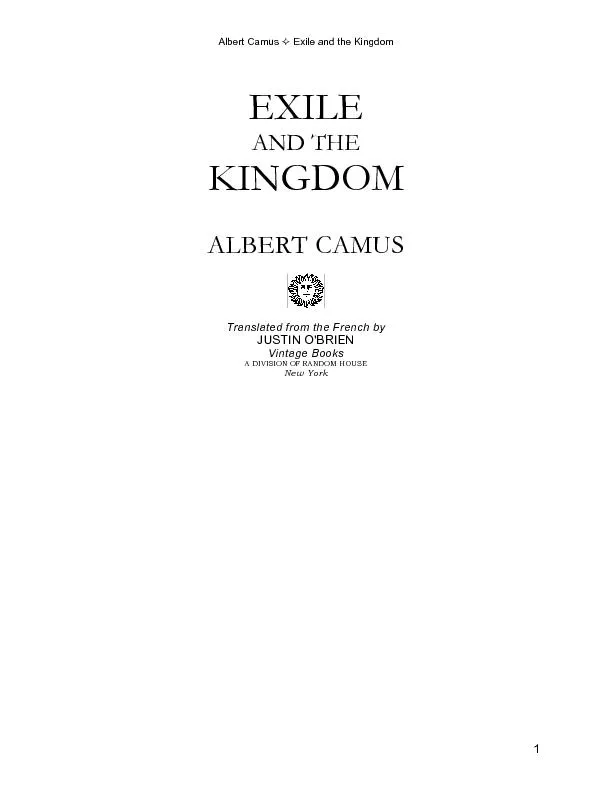 Albert Camus  Exile and the Kingdom