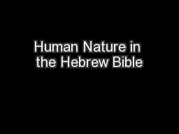 Human Nature in the Hebrew Bible