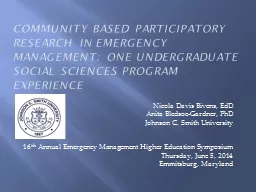 Community Based Participatory Research in Emergency Managem