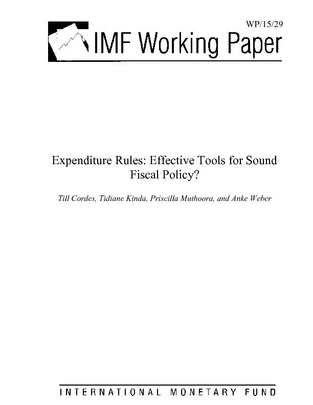 Expenditure Rules: Effective Tools for Sound Fiscal Policy? Till Corde