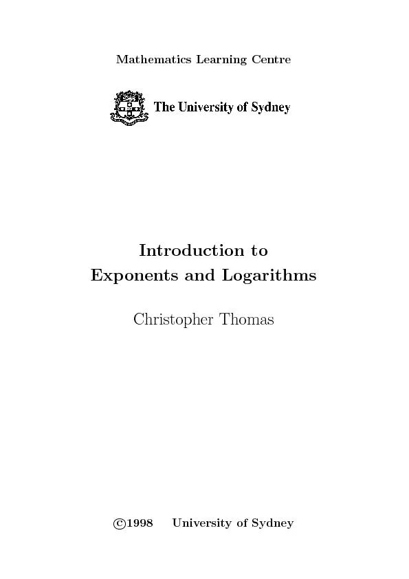 MathematicsLearningCentreIntroductiontoExponentsandLogarithmsChristoph