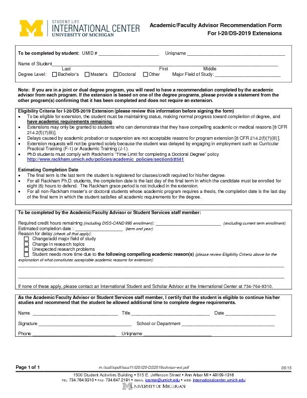 Academic/Faculty Advisor Recommendation Form