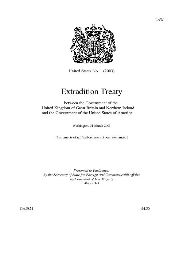 LAW  United States No. 1 (2003)    Extradition Treaty