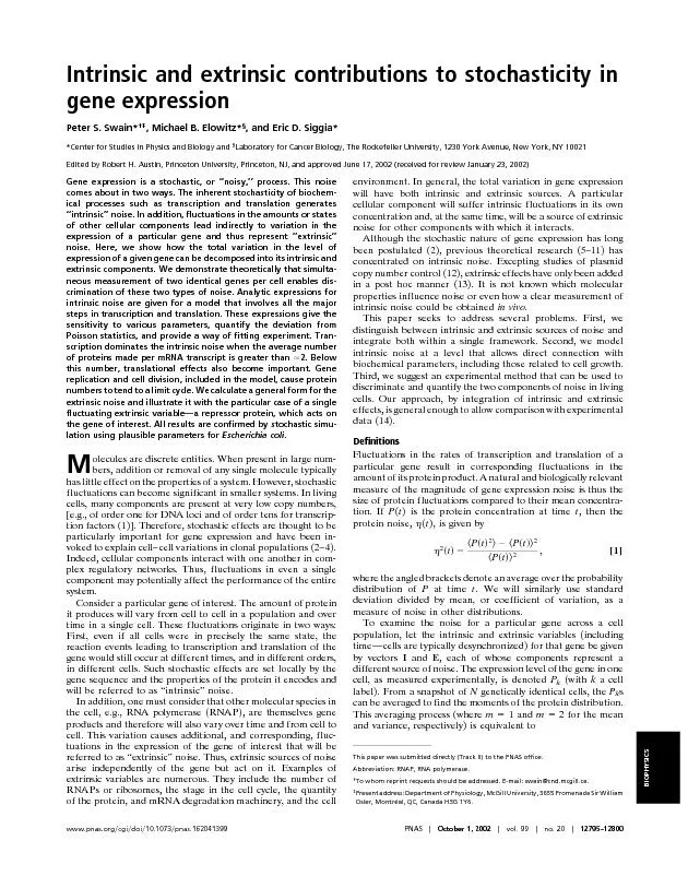 IntrinsicandextrinsiccontributionstostochasticityingeneexpressionPeter