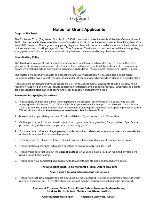 Notes for Grant Applicants