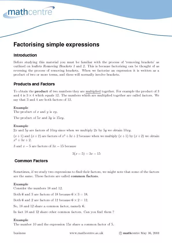 FactorisingsimpleexpressionsIntroduction	
	
