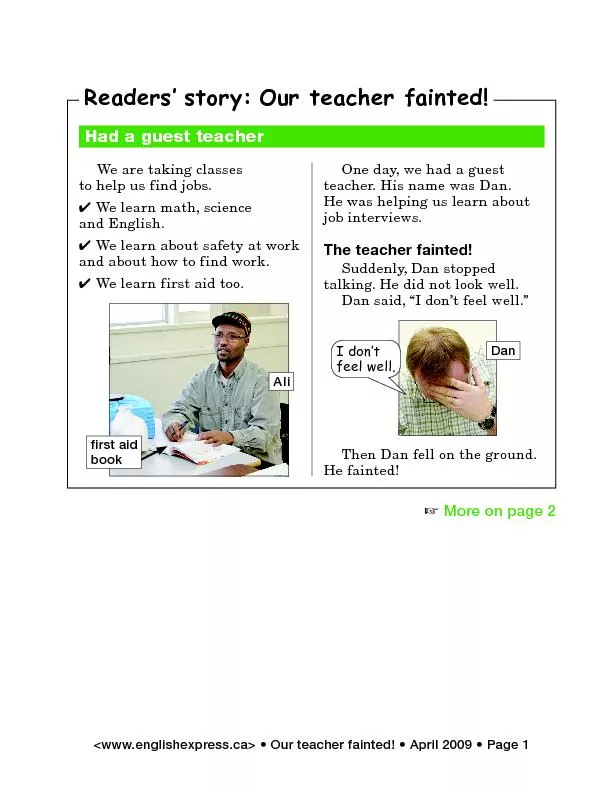 <www+englishexpress+ca> • Our teacher fainted! • April 2