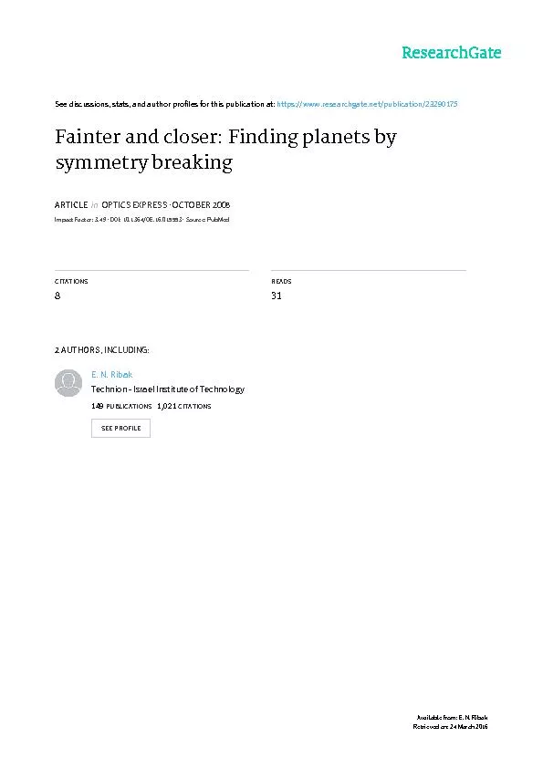 Fainter and closer: finding planets by symmetry breaking Erez N. Ribak