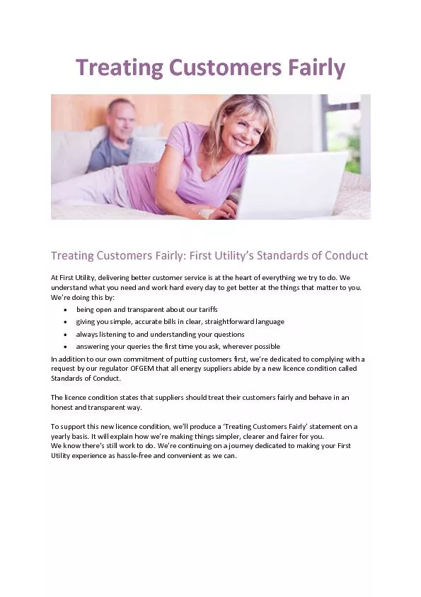 Treating Customers Fairly Treating Customers Fairly: First Utility