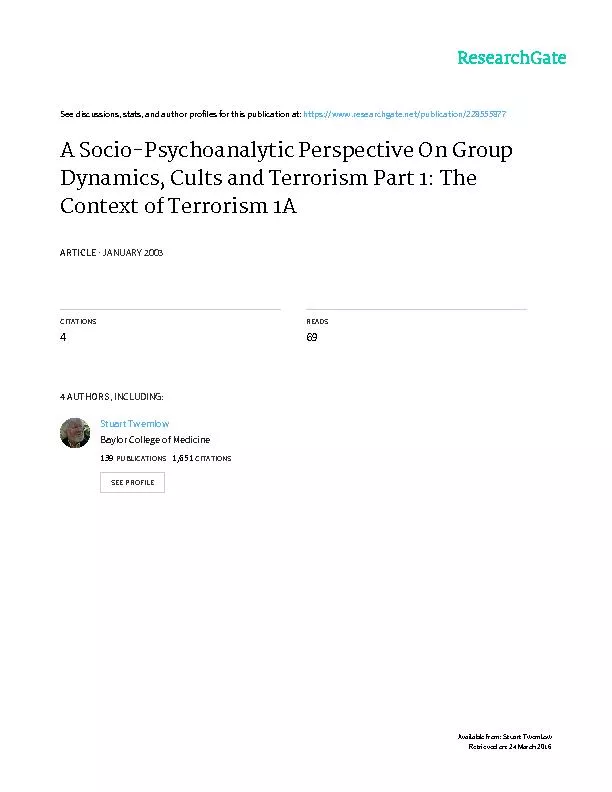 Cults and Terrorism: The Context of Terrorism*
