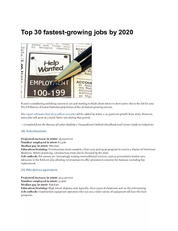 growing jobs by 2020