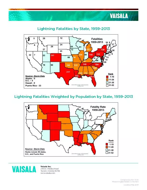 Number of Lightning Deathsby State from 1959 to 2013