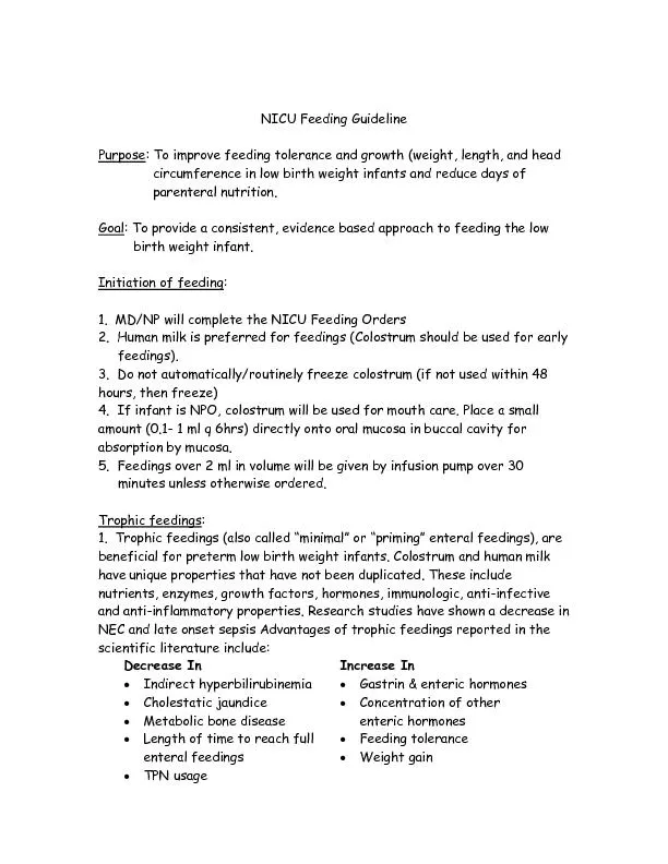 NICU Feeding Guideline