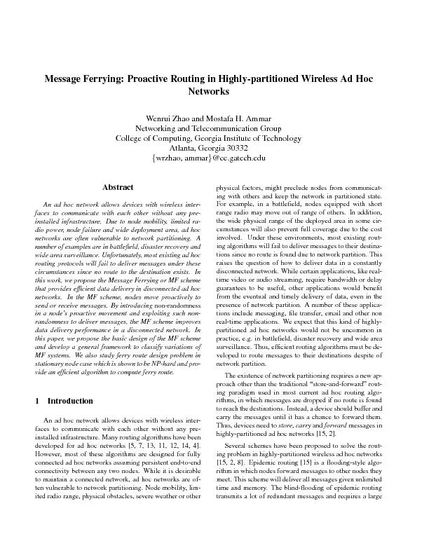 MessageFerrying:ProactiveRoutinginHighly-partitionedWirelessAdHocNetwo
