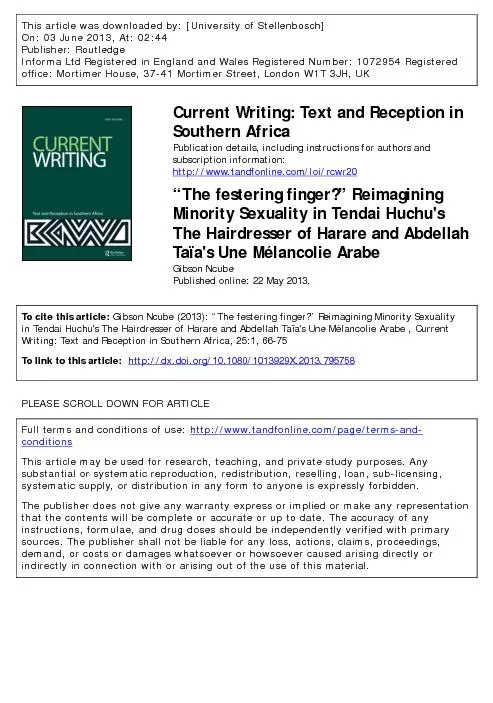 This article was downloaded by: [University of Stellenbosch]On: 03 Jun