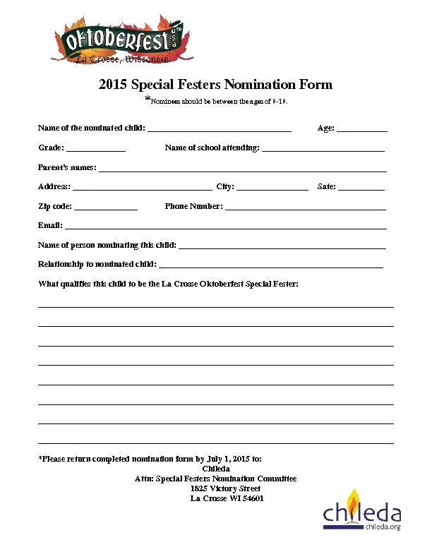 2015 Special Festers Nomination Form