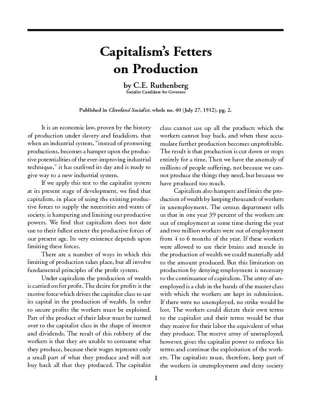 Ruthenberg: Capitalism’s Fetters on Production [July 27, 1912]
..
