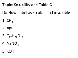 Topic: Solubility and Table G