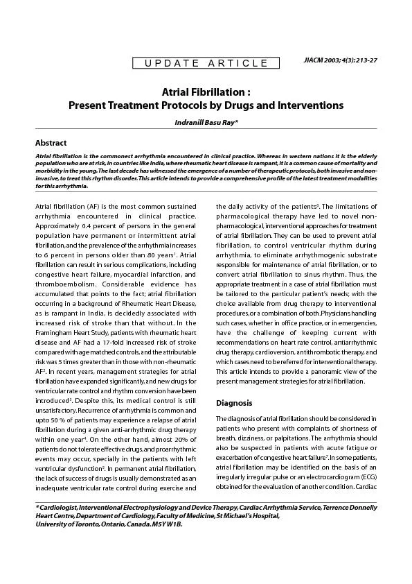 UPDATE ARTICLEJIACM 2003; 4(3): 213-27Atrial Fibrillation :Present Tre
