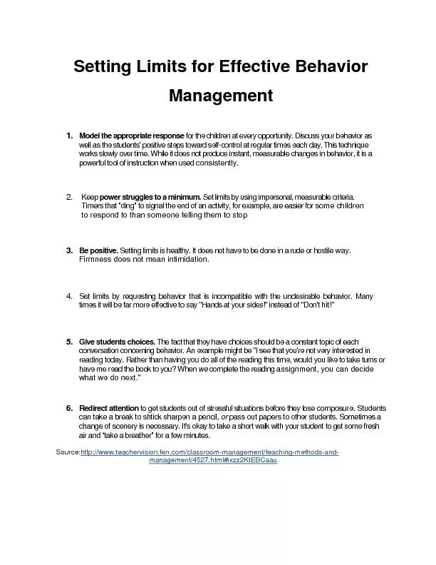 Setting Limits for Effective Behavior