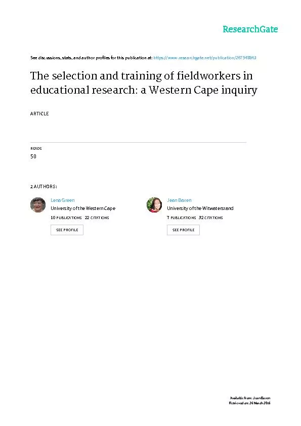 The selection and training of fieldworkers in educational research:
..
