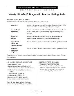 anderbilt ADHD Diagnostic Teacher Rating Scale INSTRUCTIONS AND SCORING Behaviors are counted if they are scored  often or  very often