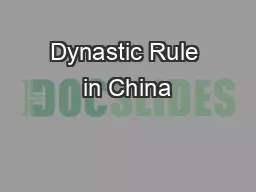 Dynastic Rule in China