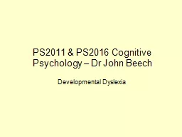 PS2011 & PS2016 Cognitive Psychology – Dr John Beech