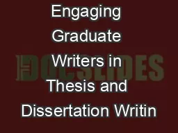 Engaging Graduate Writers in Thesis and Dissertation Writin