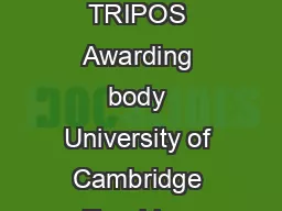 Page of Programme Specifications PSYCHOLOGICAL AND BEHAVIOURAL SCIENCES TRIPOS Awarding