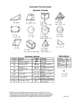 Geometry Formula Sheet Geometric Formulas Pi p