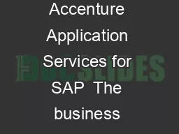 Capturing More Business Value Faster from SAP Software Value Realization Accenture Application