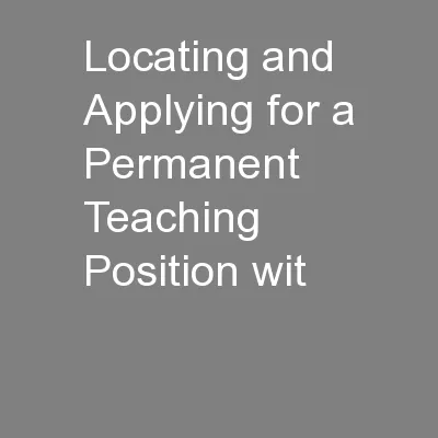 Locating and Applying for a Permanent Teaching Position wit