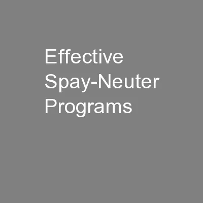 Effective Spay-Neuter Programs