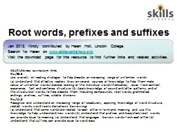 Root words, prefixes and suffixes