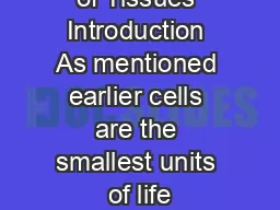 Classification of Tissues Introduction As mentioned earlier cells are the smallest units