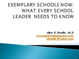 EXEMPLARY SCHOOLS NOW:  WHAT EVERY SCHOOL LEADER  NEEDS TO