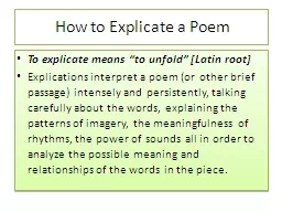 How to Explicate a Poem